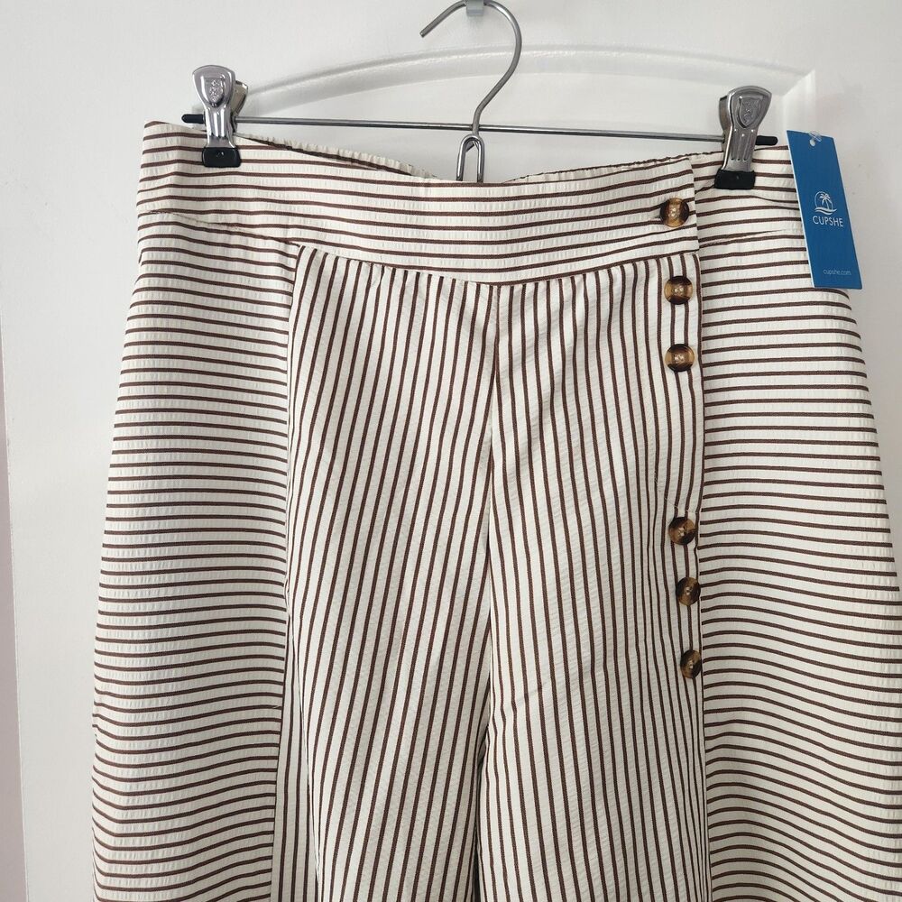NWT Cupshe Striped Wide Leg Pants Casual Summer Spring Pull On Size Large - Picture 2 of 12